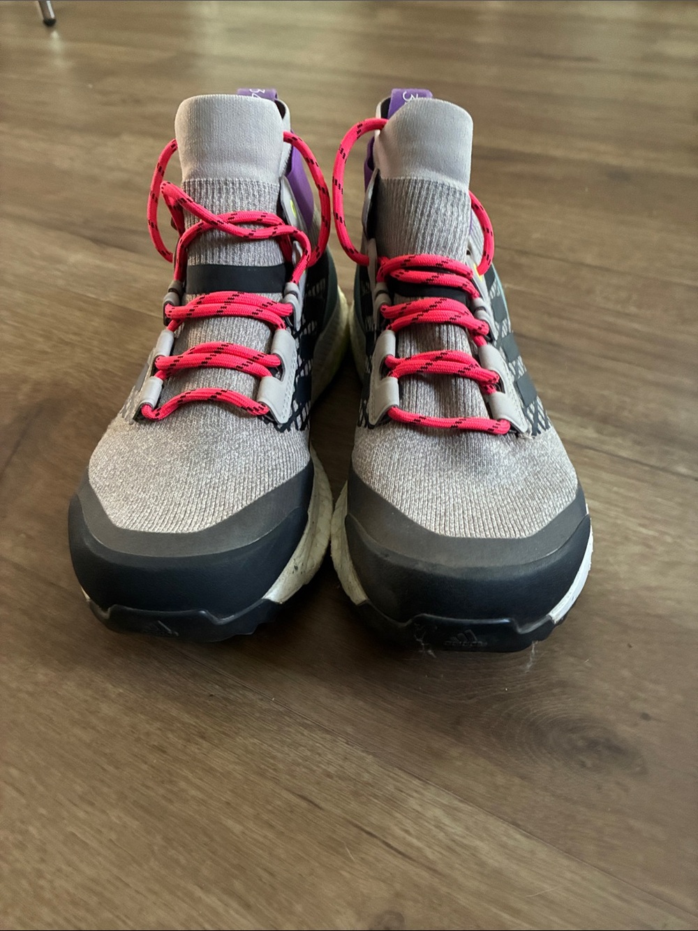 adidas Kids Gray Knit Trail Sneakers with Pink Laces